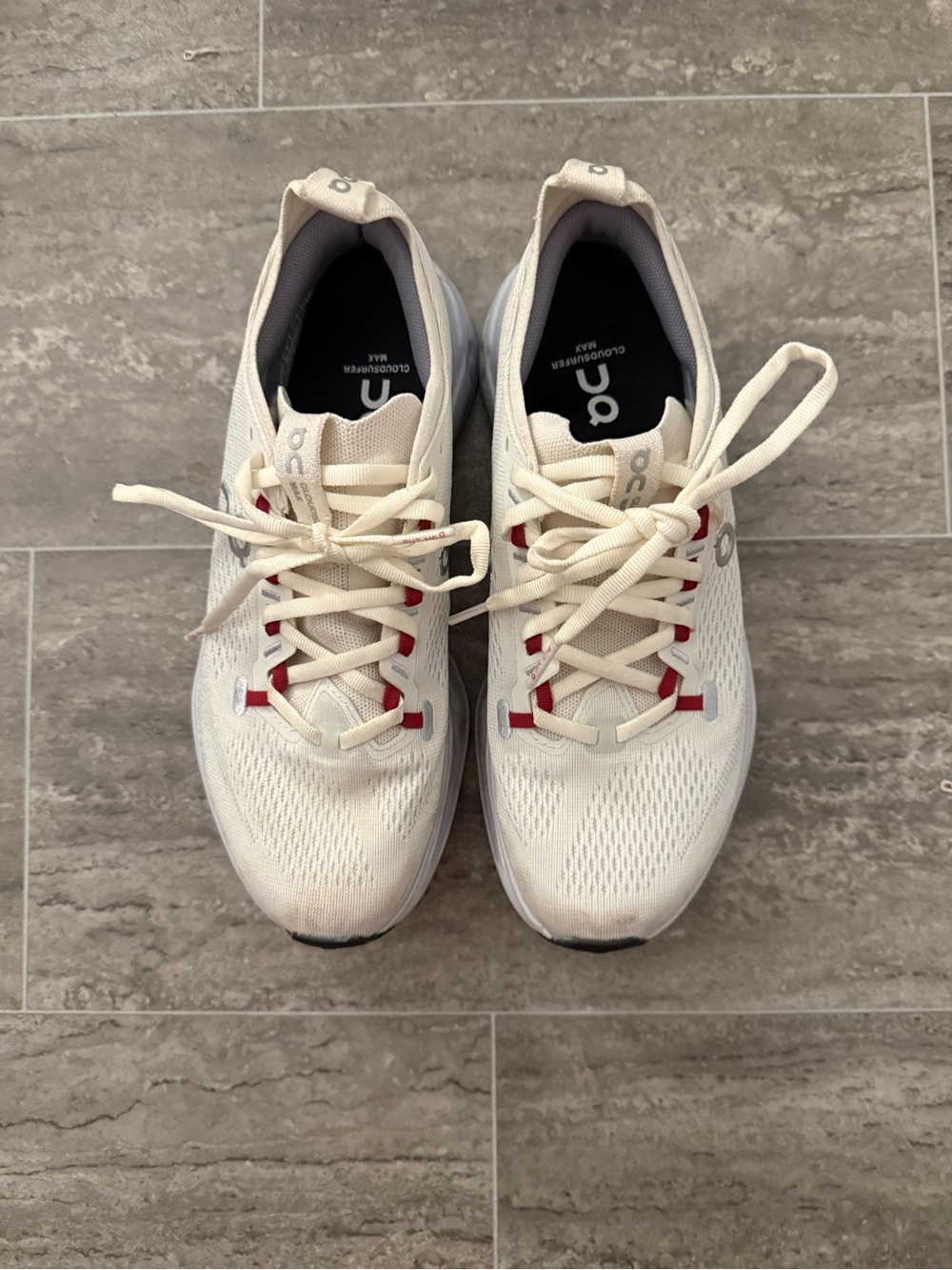 On Cloud Women's Running Sneakers in Off-White with Red Accents
